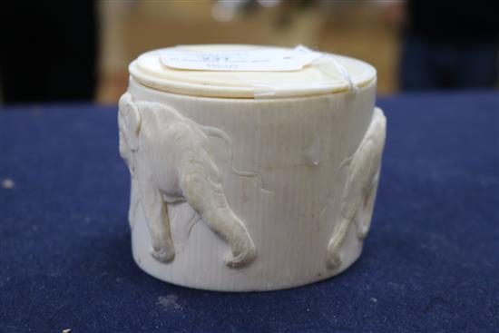 A Japanese Meiji period ivory tusk box and cover, 11.5cm approx